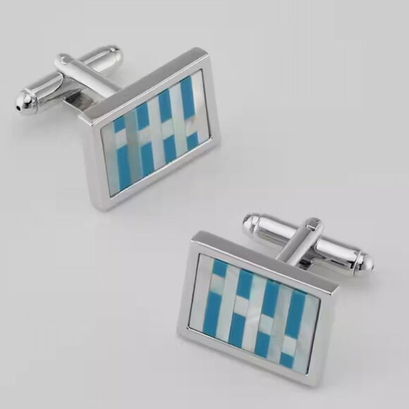 Jos. A. Bank Mother of Pearl and Blue Stone Cufflinks - Metal Silver - Picture 1 of 1